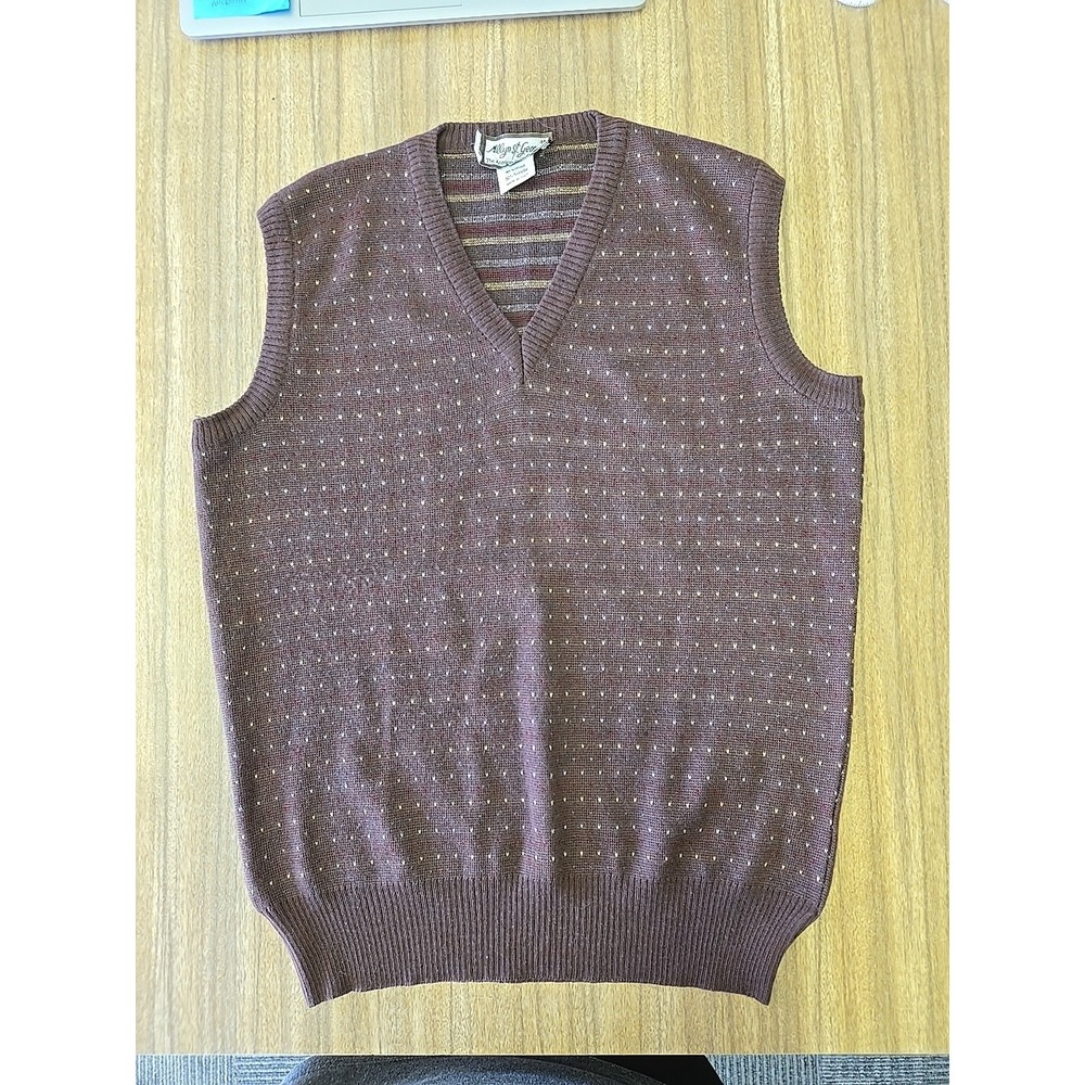 Allyn St.‎ George Wool Blend Vest Mens Medium Brown Knit Sleeveless Sweater